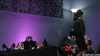 this femdom babe makes her guy sniff feet before anal pounding his ass