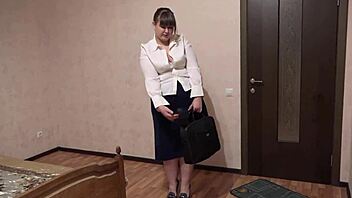 hey boss watch this chubby milf fuck huge dildo after work