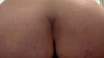 Brunette's pussy stretched wide by monster dildo thrusting deep