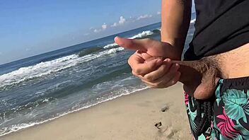 Beach dick flash scores hot mff threesome prize