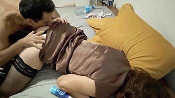 white slut satin dress thong heels doggy blowjob rimming