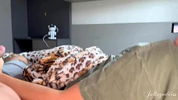 sharing bed with busty brunette leads to sloppy creampie ride