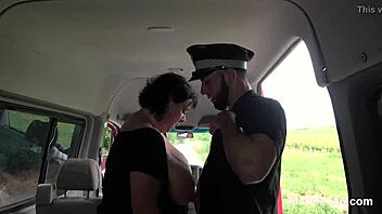 stop right there granny cop demands bareback pounding from chunky suspect in patrol car!