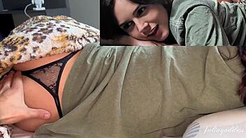 sharing bed with busty brunette leads to sloppy creampie ride