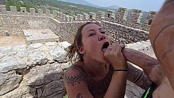 brazilian couple rips clothes for curvy public castle sex