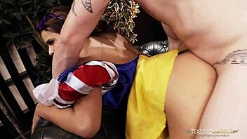 Cute brunette milf sucks thick dick licks pussy rides cowgirl sofa cumshot