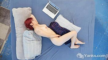 yanks curly redhead hedera helix masturbates watching her hairy pussy