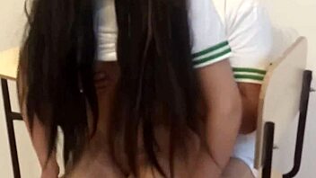 Schoolgirl girlfriend rides cowgirl doggystyle in classroom homemade pov
