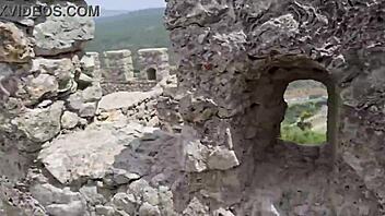 brazilian couple rips clothes for curvy public castle sex