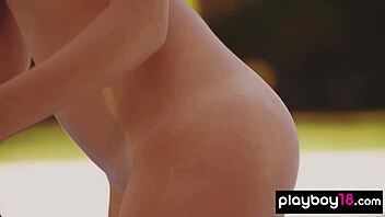 Petite Teen Katrine Pirs Strips Naked Poolside Outdoors