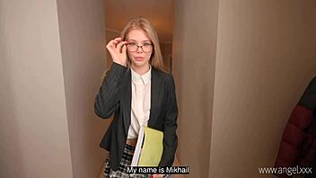 hot blonde glasses slut fucks neighbor doggystyle creampie homemade