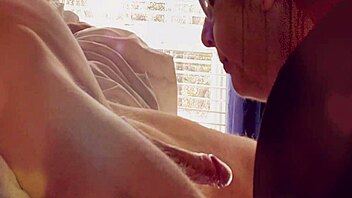 girlfriend unwinds deepthroating long uncut cock close-up homemade