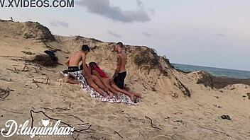 skinny emo teens get naked for beach threesome public sex