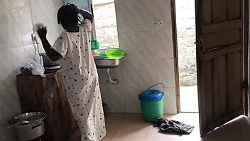 What happens when the sexy ebony maid meets her boss in the kitchen for freestyle fun