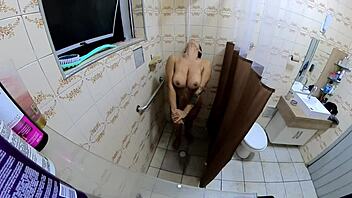 bbw milf bathroom romp hides nine month secret thrill