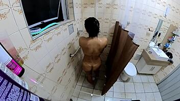 bbw milf bathroom romp hides nine month secret thrill