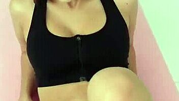 Brunette babe bends over during yoga workout for teacher's rough pussy fucking and cumshot