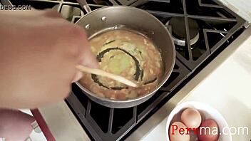 Big Tits Stepmom Sucks Cock While Cooking Eggs