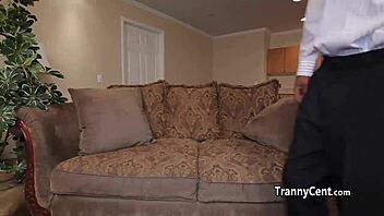 tranny in stockings bounces on hard black cock