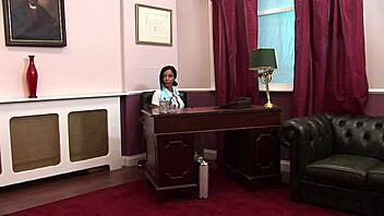 Boss's office turns wild with lesbian strapon scissoring and dildo play!