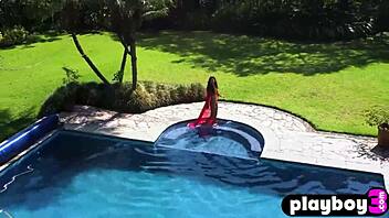 big tits latina milf strips from red dress outdoors