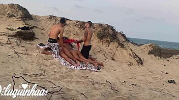 skinny emo teens get naked for beach threesome public sex