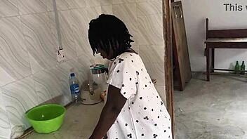 What happens when the sexy ebony maid meets her boss in the kitchen for freestyle fun