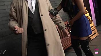 leather-clad cop rides dick in office heels