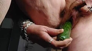 Granny Fucks Her Hairy Pussy with Cucumber!