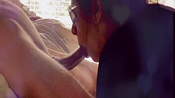 girlfriend unwinds deepthroating long uncut cock close-up homemade