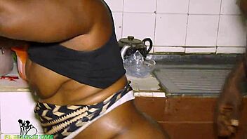 couple bangs doggy style all around kitchen