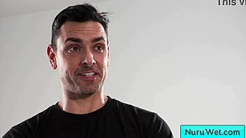 Two busty girls seduce client for shower sex massage!