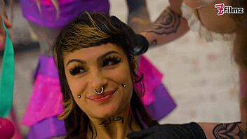 double latex femdoms spit on slave and dominate with dildos