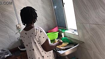 What happens when the sexy ebony maid meets her boss in the kitchen for freestyle fun