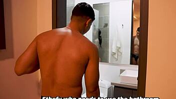 Muscular guy pranks big-assed Latina in shower