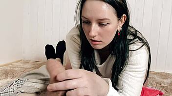 Petite Brunette Babe Learns Intense Cock Riding for First Time Creampie
