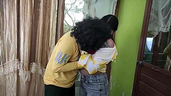 Horny indian college coed sneaks to bedroom for big cock fun with boyfriend