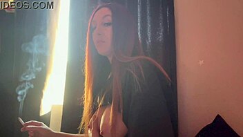 Italian milf flashes and smokes casually