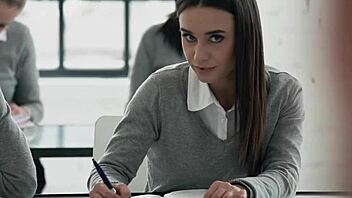 Poppy Pleasure's holiday fling rips clothes for blonde prof's pussy licking spooning ride