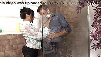 romana moans wildly fucked shaved pussy in steamy shower