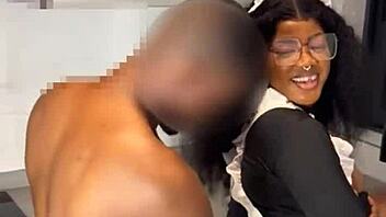 Ebony Maid Caught Masturbating, Rides Boss Big Cock