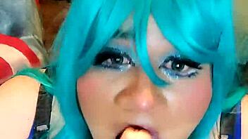 😈 bunny shemale rides cock cowgirl with big tits bouncing 💦 pt3