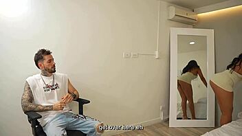 Friends hot curvy wife sneaks blowjob on my huge cock while waiting for him in bedroom