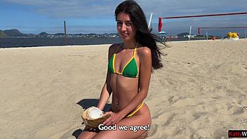 brazilian holiday slut bent over in rio swallows hot cum load