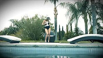 sunbathing jillian dives into pool pussy stuffed by seth's cock