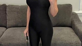 Black Bodysuit Hugs Ass in Shiny Hunter Boots