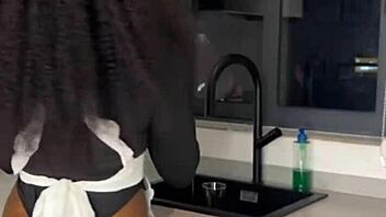 Ebony Maid Caught Masturbating, Rides Boss Big Cock
