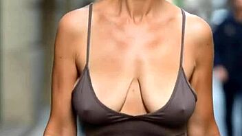 Busty milfs bounce massive natural tits braless public compilation