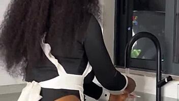 Ebony Maid Caught Masturbating, Rides Boss Big Cock