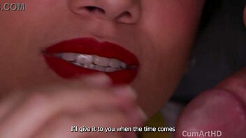 brunette smiles wide as cumshot blasts her face in close-up pov